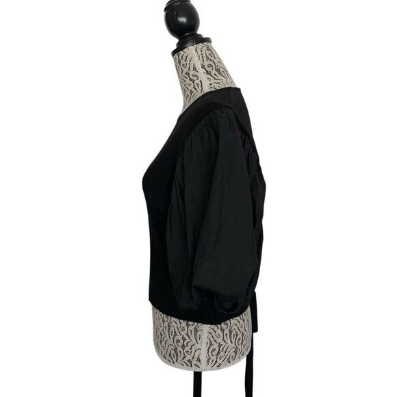 En Saison Maxime Puff Sleeve‎ Ribbed Knit Backless Tied Blouse in Black Size M - Picture 6 of 12